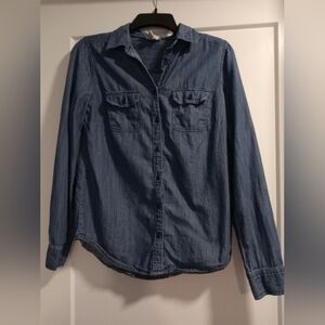 St. John's Bay Dark Blue Chambray Shirt Button Down EUC Cotton